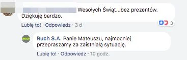 Komentarze oburzonych internautów na facebookowym profilu Ruch S.A.