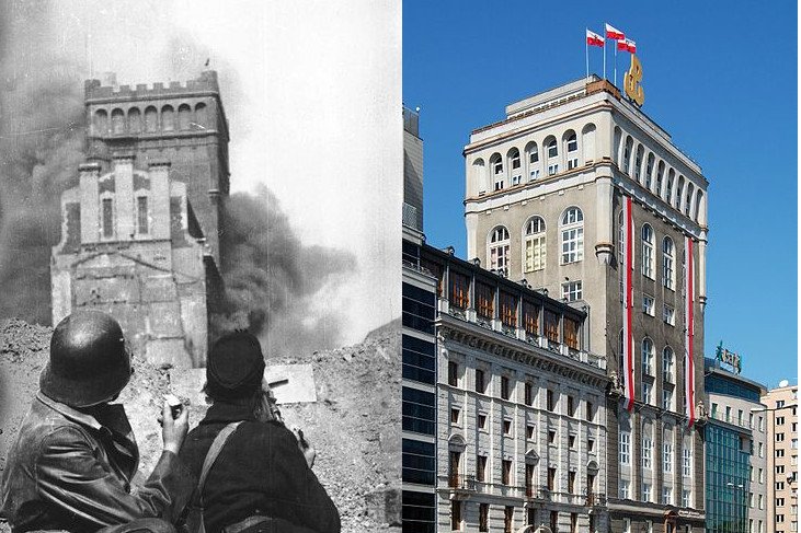 Gmach PAST-y przy ul. Zielnej 39 w Warszawie – w czasie powstania i współcześnie.