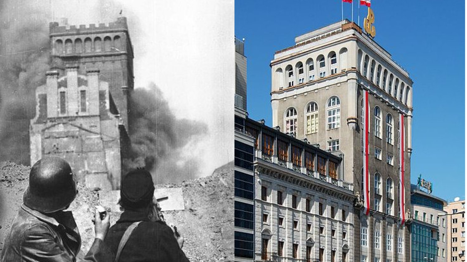 Gmach PAST-y przy ul. Zielnej 39 w Warszawie – w czasie powstania i współcześnie.