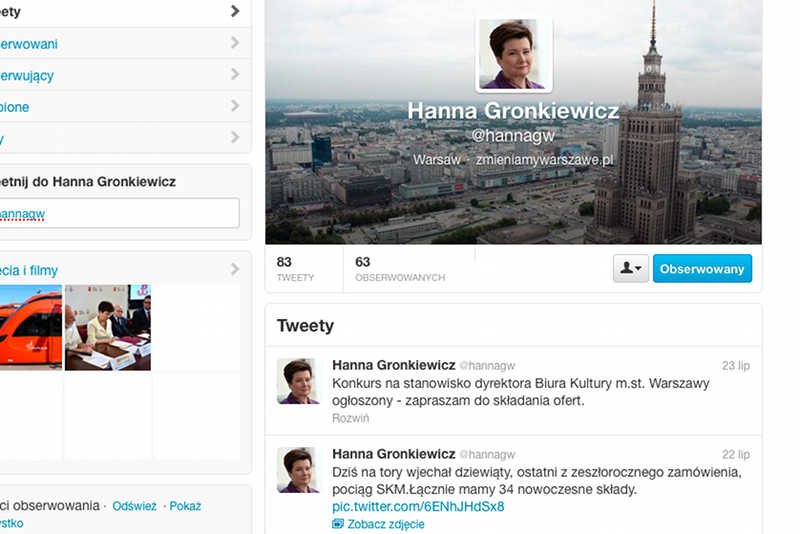 Hanna Gronkiewicz-Waltz atakuje na portalach społecznościowych. "Ćwierknęła" po raz pierwszy od 2010 roku.