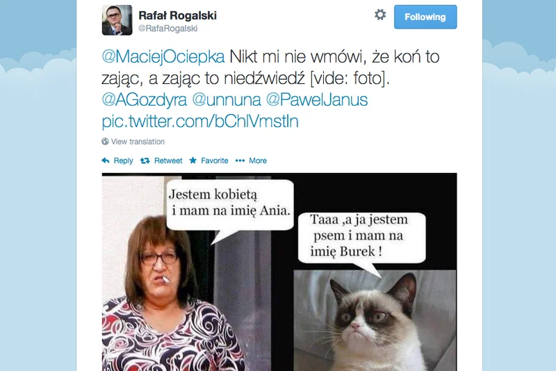Rafał Rogalski na twitterze bezpardonowo zaatakował posłankę Annę Grodzką.