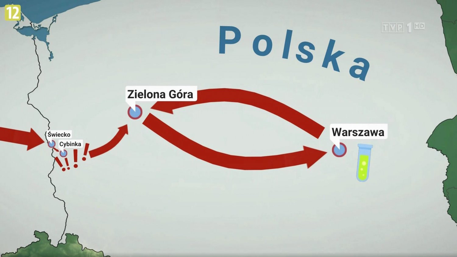 Taka mapa pojawiła się w głównym wydaniu "Wiadomości" w środę.