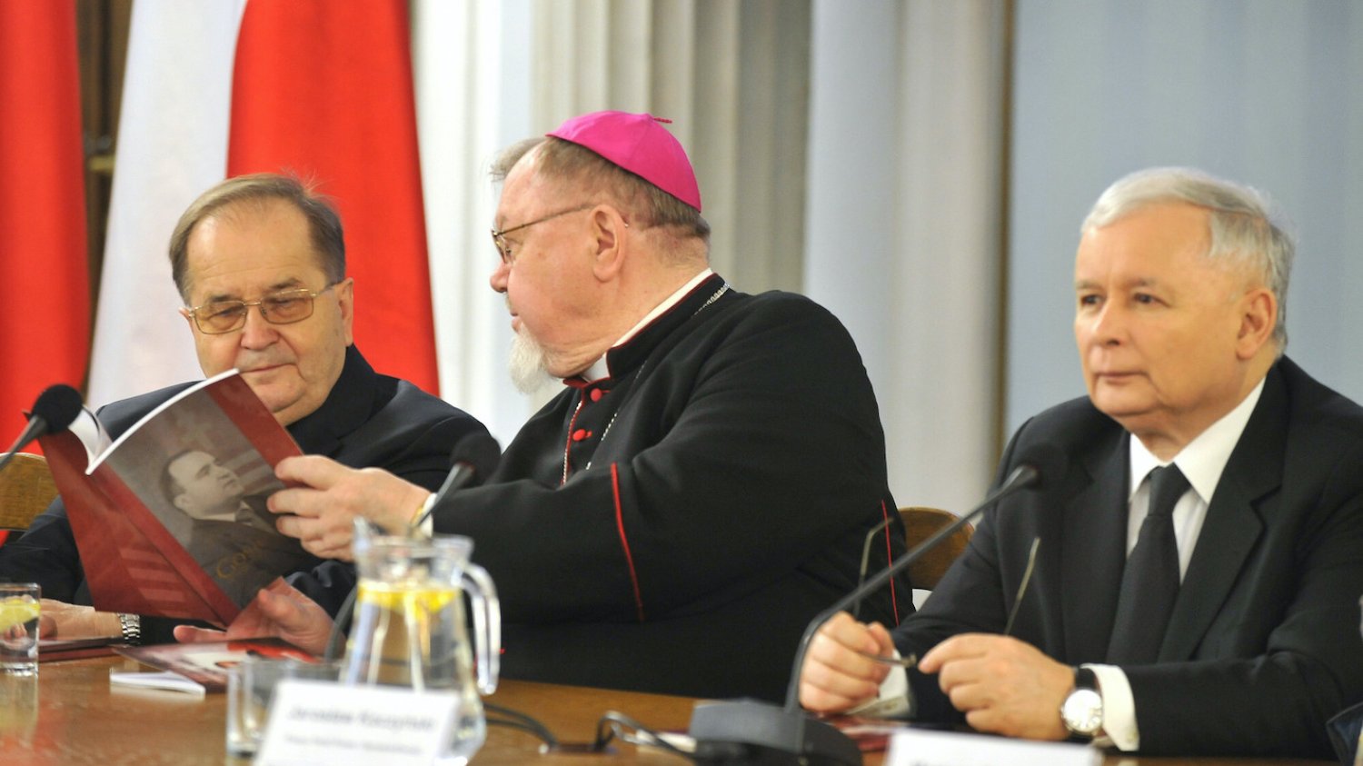 Od prawej: prezes PiS Jarosław Kaczyński, biskup Antoni Pacyfik Dydycz i zakonnik Tadeusz Rydzyk.