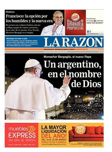 Tak papieża pokazuje La Razon, argentyński dziennik