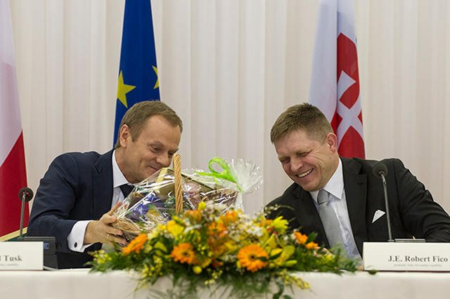 Premier Polski Donald Tusk i premier Słowacji Robert Fico