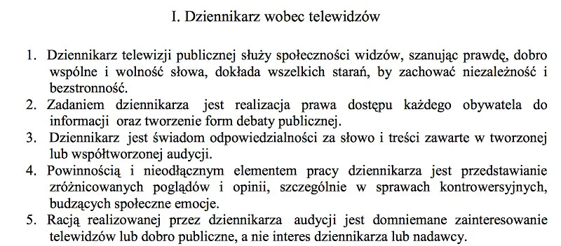 Zasady etyki dziennikarskiej w Telewizji Polskiej.