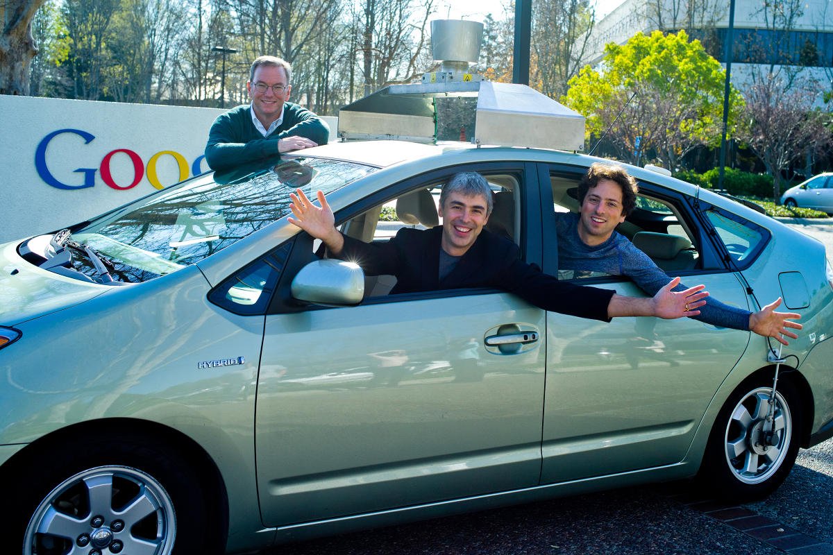 Eric, Larry i Sergey - założyciele Google w samochodzie z autopilotem, 20 stycznia 2011