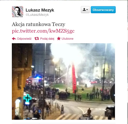 Pożar tęczy na Placu Zbawiciela w Sylwestra.