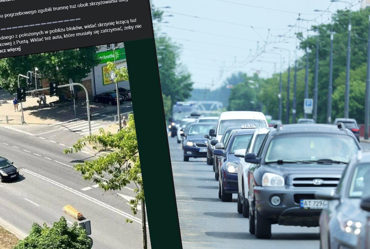 Puławy. Porzucona trumna na środku drogi w centrum miasta