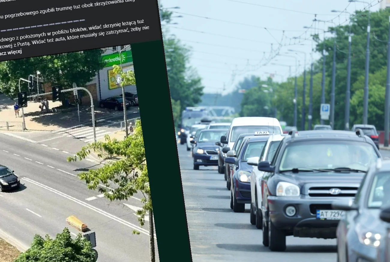 Puławy. Porzucona trumna na środku drogi w centrum miasta