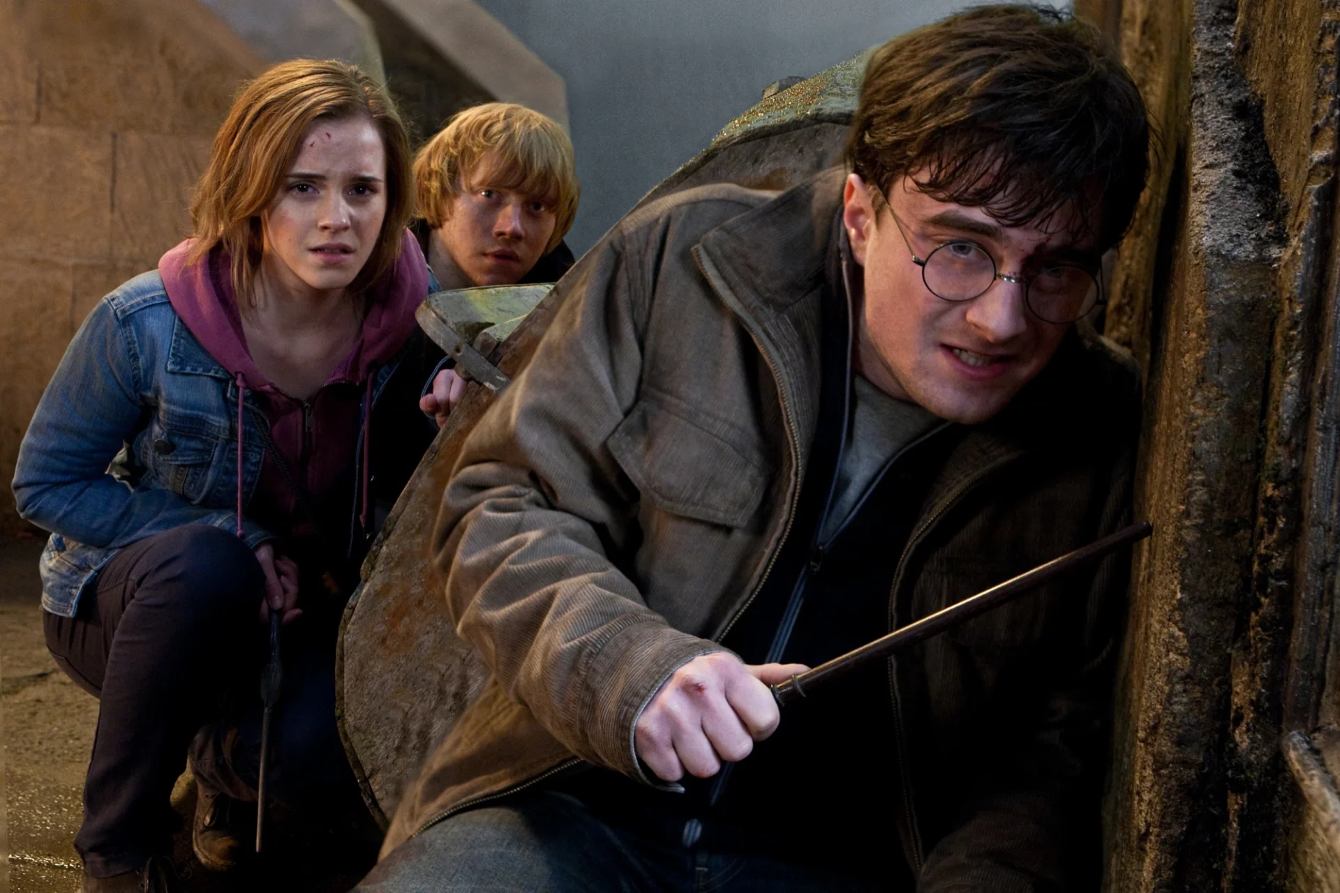 Daniel Radcliffe, Rupert Grint i Emma Watson w filmie "Harry Potter i Insygnia Śmierci: Część 2".