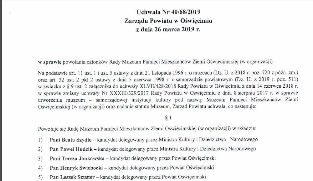 Fragment uchwały z 2019 roku.
