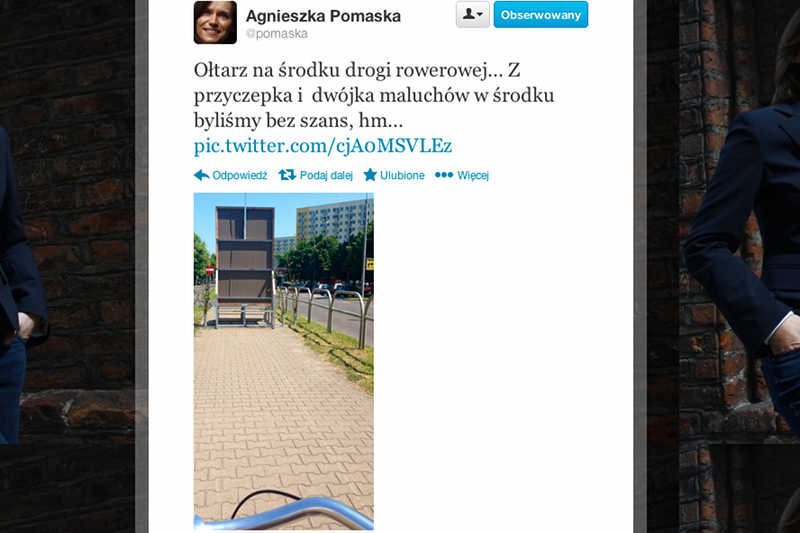 Agnieszka Pomaska wywołała burzę swoim wpisem, w którym narzeka na blokujący ścieżkę rowerową ołtarz.