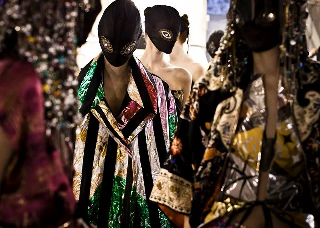 Backstage Maison Martin Margiela's Spring-Summer 2014 'Artisanal' Haute Couture show in Paris.