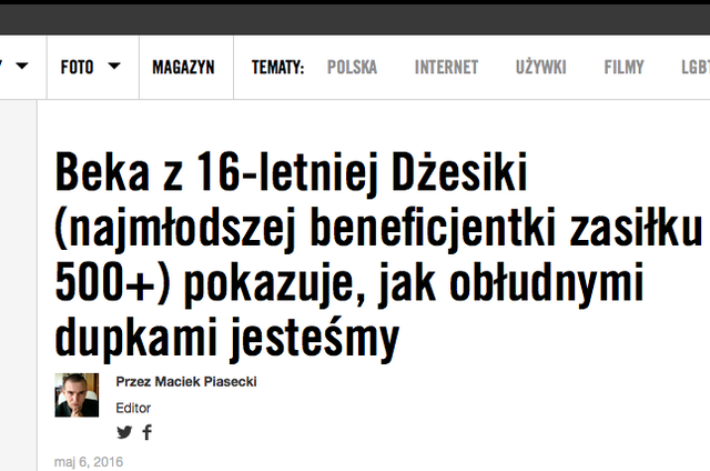 Maciek Piasecki, dziennikarz VICE Polska, napisał o 16-letniej matce, która korzysta z programu Rodzina 500+.