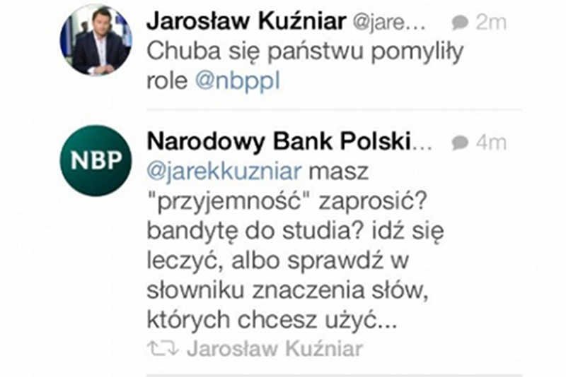 "Idź się leczyć" napisał ktoś z konta NBP do Jarosława Kuźniara