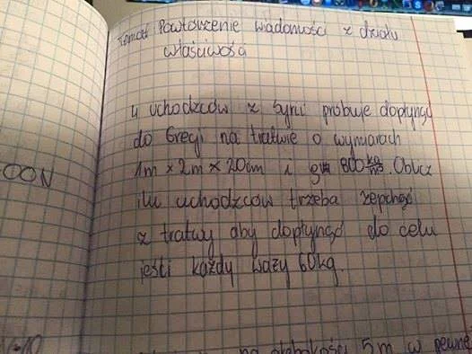 Zadanie podyktowane przez nauczyciela fizyki.
