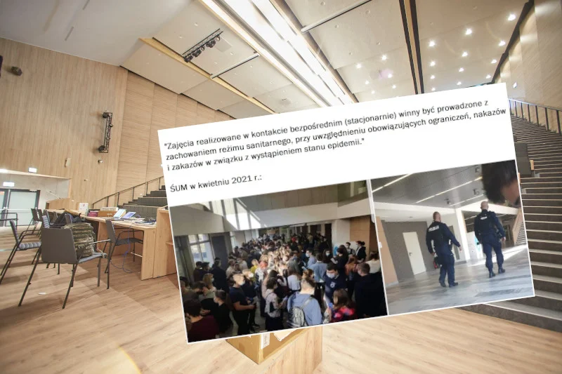 Studenci Śląskiego Uniwersytetu Medycznego tłumnie oczekiwali na kolokwium przed aulą.