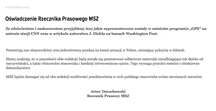 Oświadczenie rzecznika prasowego MSZ.