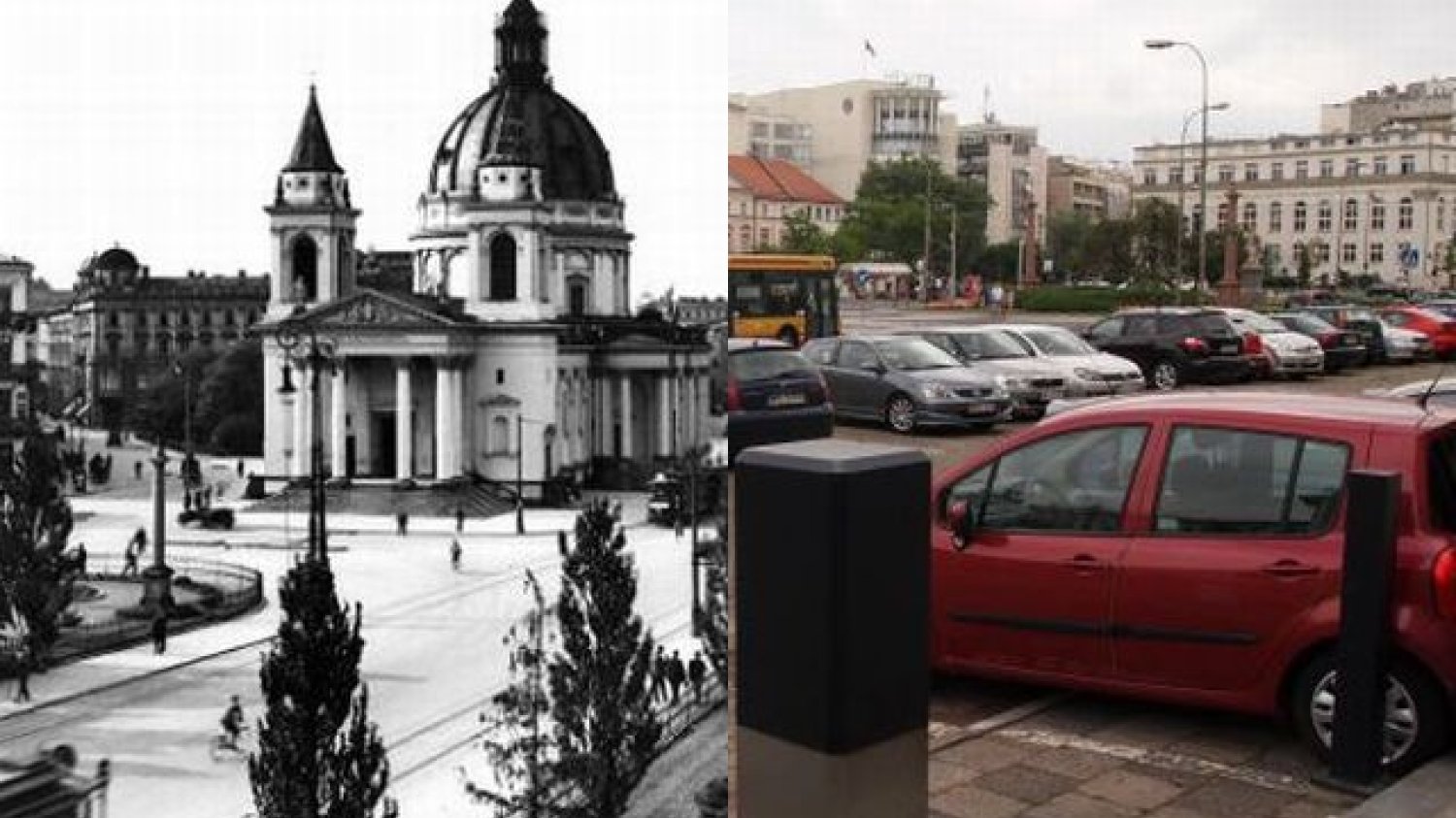 Plac trzech Krzyży, przed wojną i w 2014 roku, Warszawa