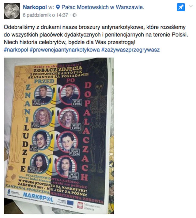 Plakat kampanii antynarkotykowej rozpowszechniany przez Narkopol.