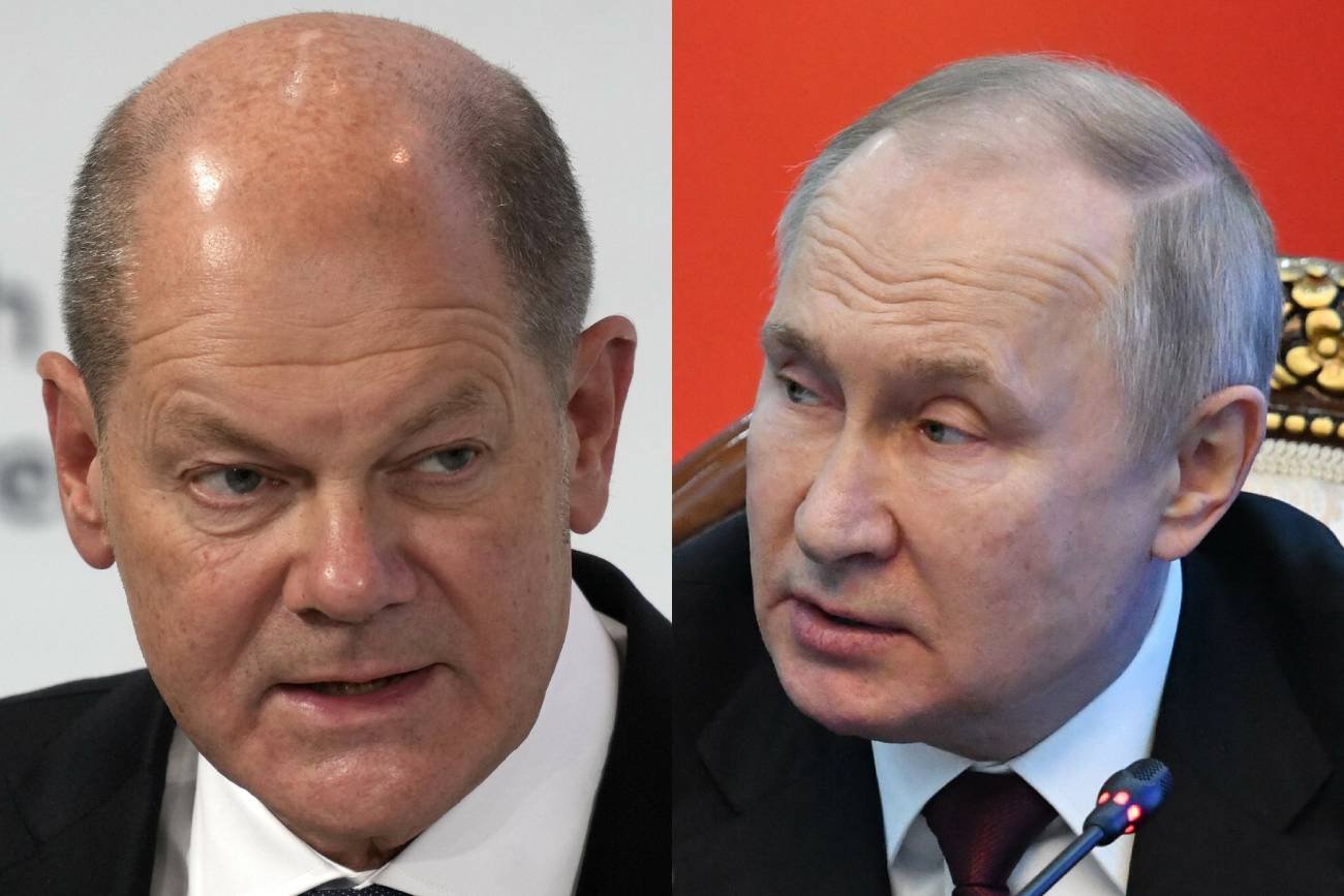 Olaf Scholz i Władimir Putin