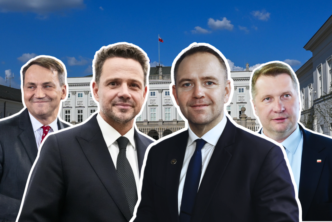Na zdjęciu od lewej Radosław Sikorski, Rafał Trzaskowski, Karol Nawrocki i Przemysław Czarnek