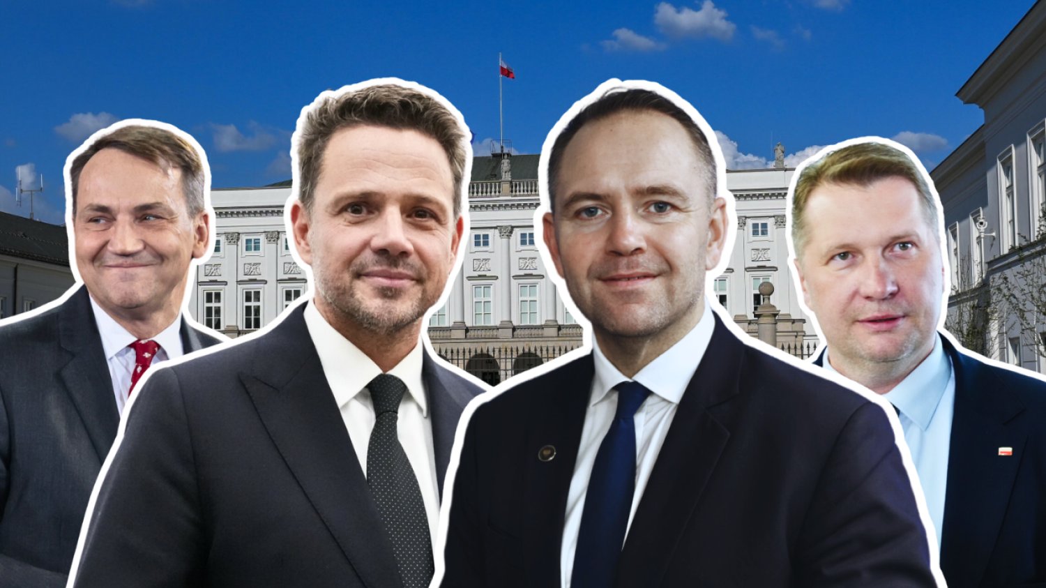 Kto kandydatem na prezydenta w KO i PiS? Na zdjęciu od lewej Radosław Sikorski, Rafał Trzaskowski, Karol Nawrocki i Przemysław Czarnek
