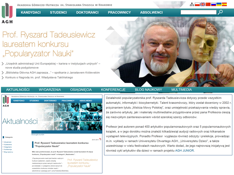Fragmenty strony głównej AGH w dniu 29.01.2014
