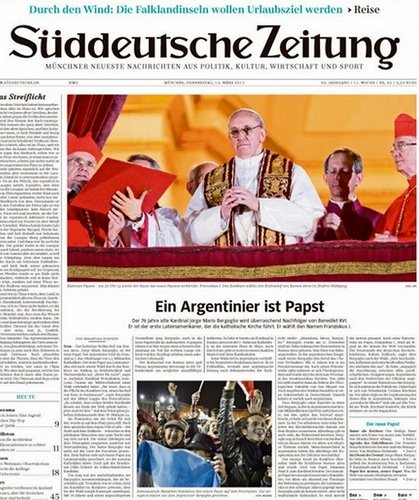 "Argentyńczyk papieżem" – głosi nagłówek Suddeutsche Zeitung