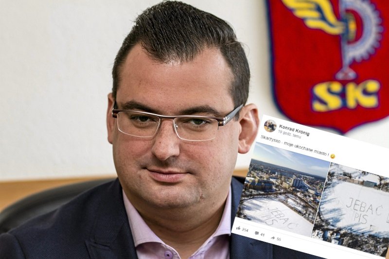Konrad Krönig udostępnił zdjęcia z hasłem "j***ć PiS".