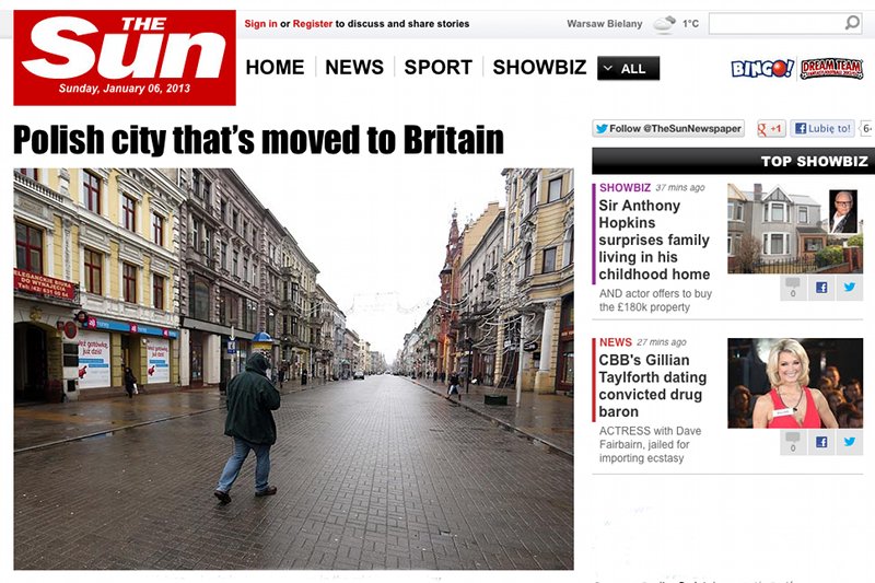 Artykuł o Łodzi w brytyjskim tabloidzie "The Sun"