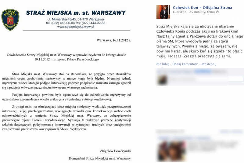Straż Miejska przyznaje się do błędu w sprawie mandatu dla Człowieka Konia.