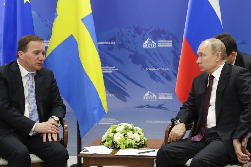Były premier Szwecji Stefan Löfven podczas rozmów z prezydentem Rosji Władimirem Putinem