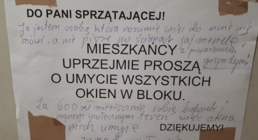 Pani sprzątająca odpowiedziała mieszkańcom