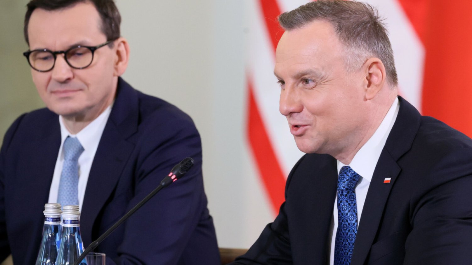 Mateusz Morawiecki i Andrzej Duda w Pałacu Prezydenckim podczas spotkania z Joe Bidenem