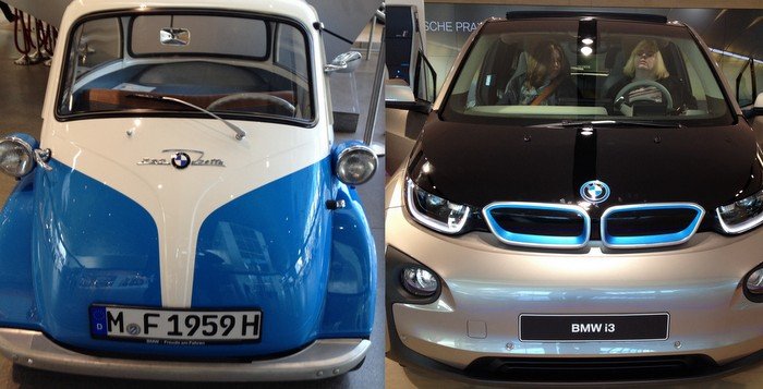 Dwa oblicza miejskiej motoryzacji, BMW Isetta z lat 60' oraz najnowsze BMW i3