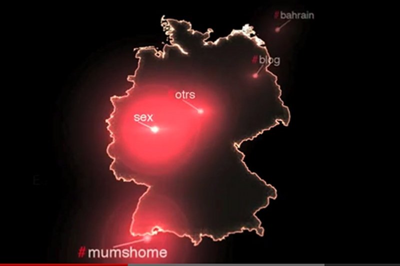 Fragment wizualizacji zamieszczonej na stronie Tweetscapes.de