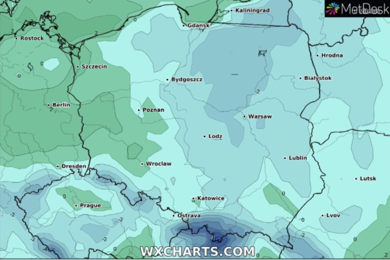 mapa polski z temperaturą