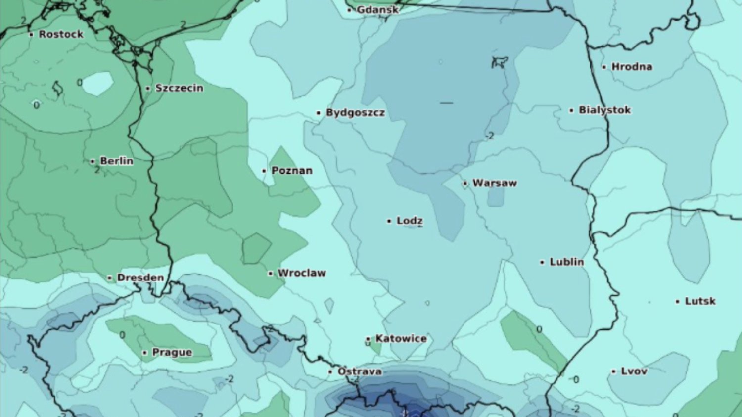 mapa polski z temperaturą