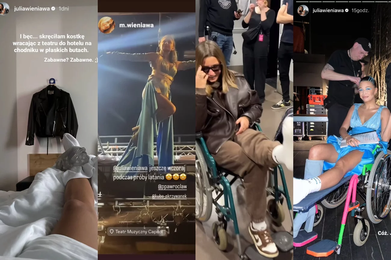 Julia Wieniawa na wózku inwalidzkim. Mimo kontuzji musiała zagrać spektakl
