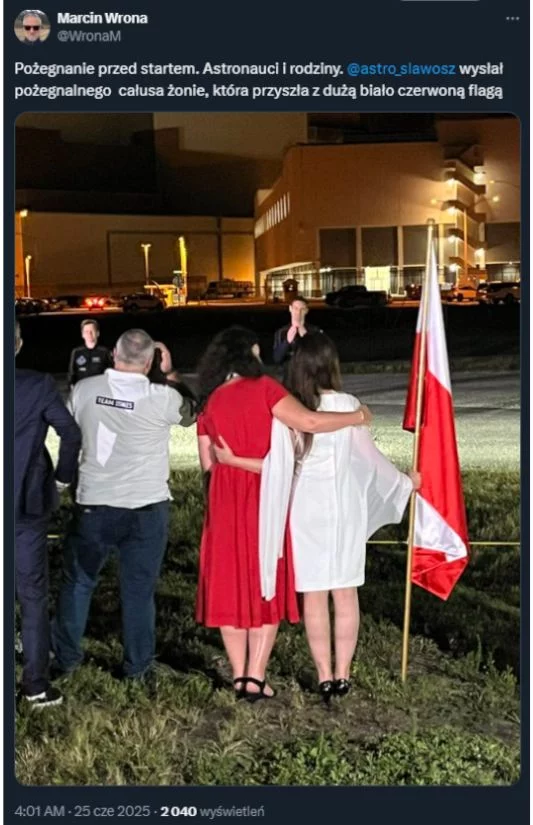 Sławosz Uznański-Wiśniewski w kosmosie. Tak pożegnała go żona na Florydzie Sławosz Uznański-Wiśniewski w kosmosie. Tak pożegnała go żona na Florydzie