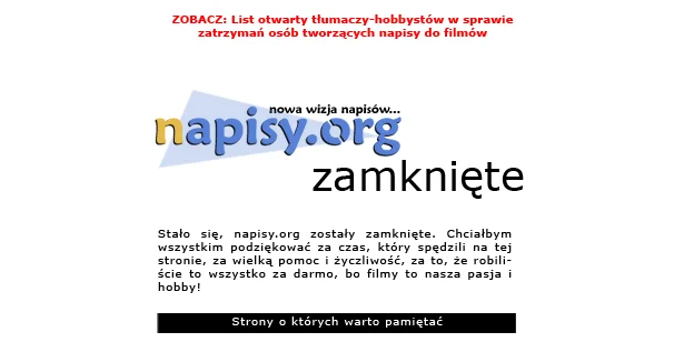 Od kilku lat po wejściu na Napisy.org widać taką informację.