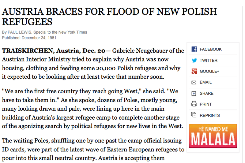Amerykański "New York Times" w 1981 roku pisał o polskich uchodźcach w Austrii
