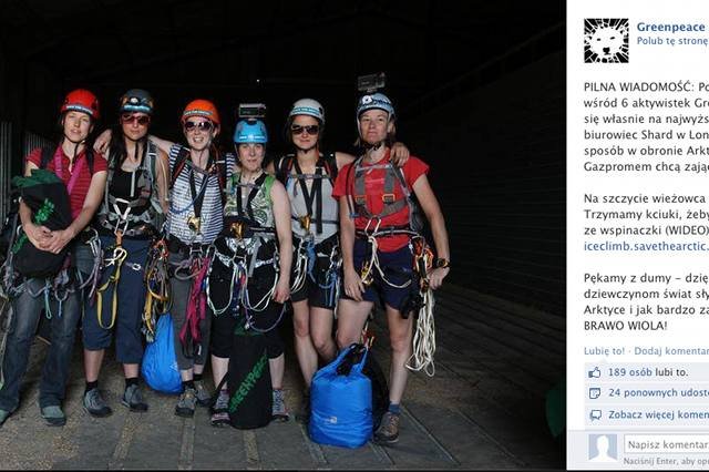 Aktywistki Greenpeace'u przed rozpoczęciem wspinaczki na wieżowiec Shard