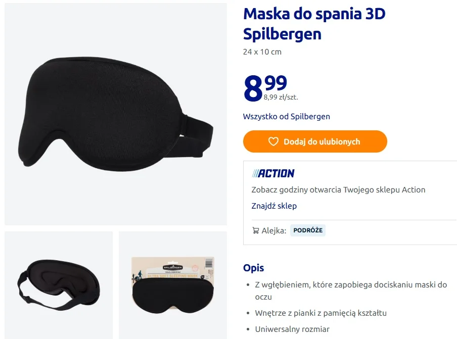 Maska do spania 3D z Action dla turystów.