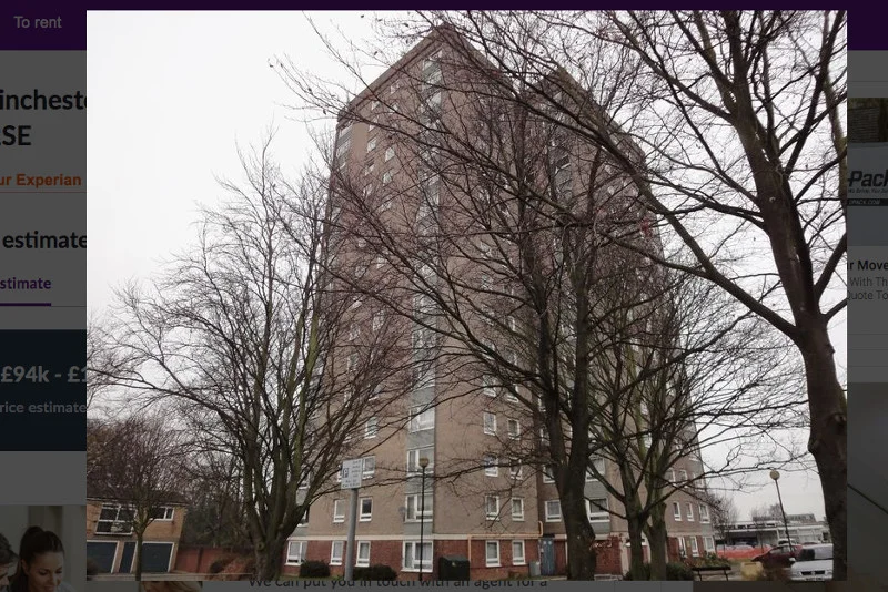 Winchester Tower w Norwich. Tu pojawiły się komunikaty o mówieniu po angielsku. Screen ze strony www.zoopla.co.uk.