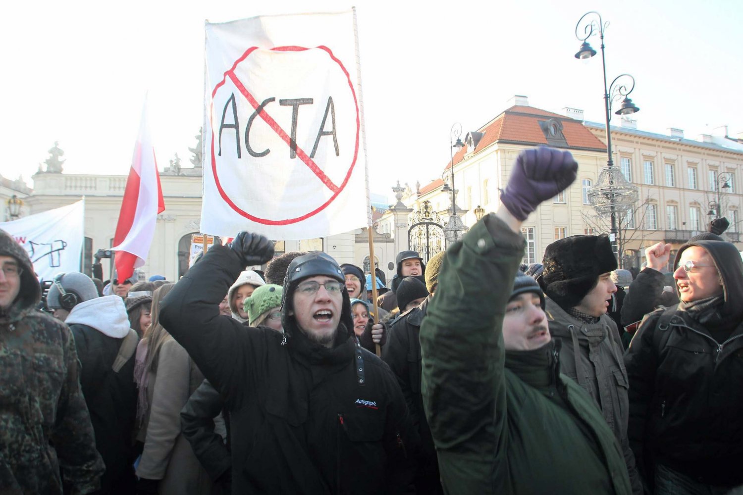 Protest przeciwko wprowadzeniu ACTA. Kraków, styczeń 2012.