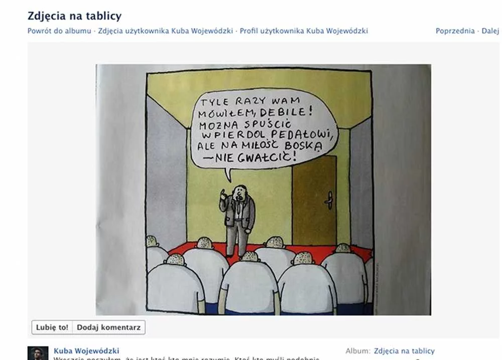 Screen z profilu Kuby Wojewódzkiego na Facebooku