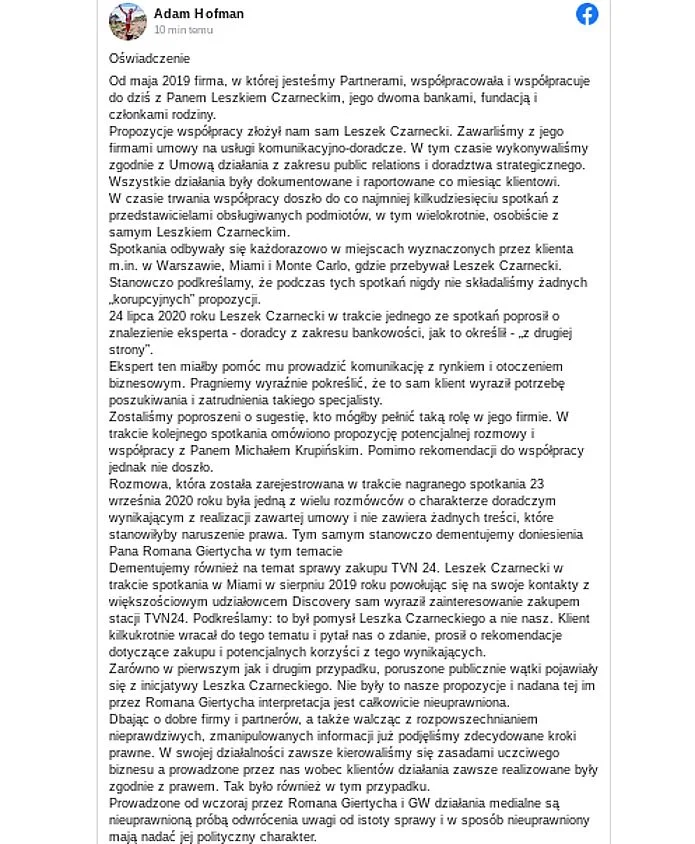 Afera taśmowa Giertycha. Adam Hofman odpiera zarzuty [TEKST OŚWIADCZENIA]
